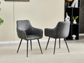 Pair of 2 Stanford Grey Leather Dining Chair Black Leg