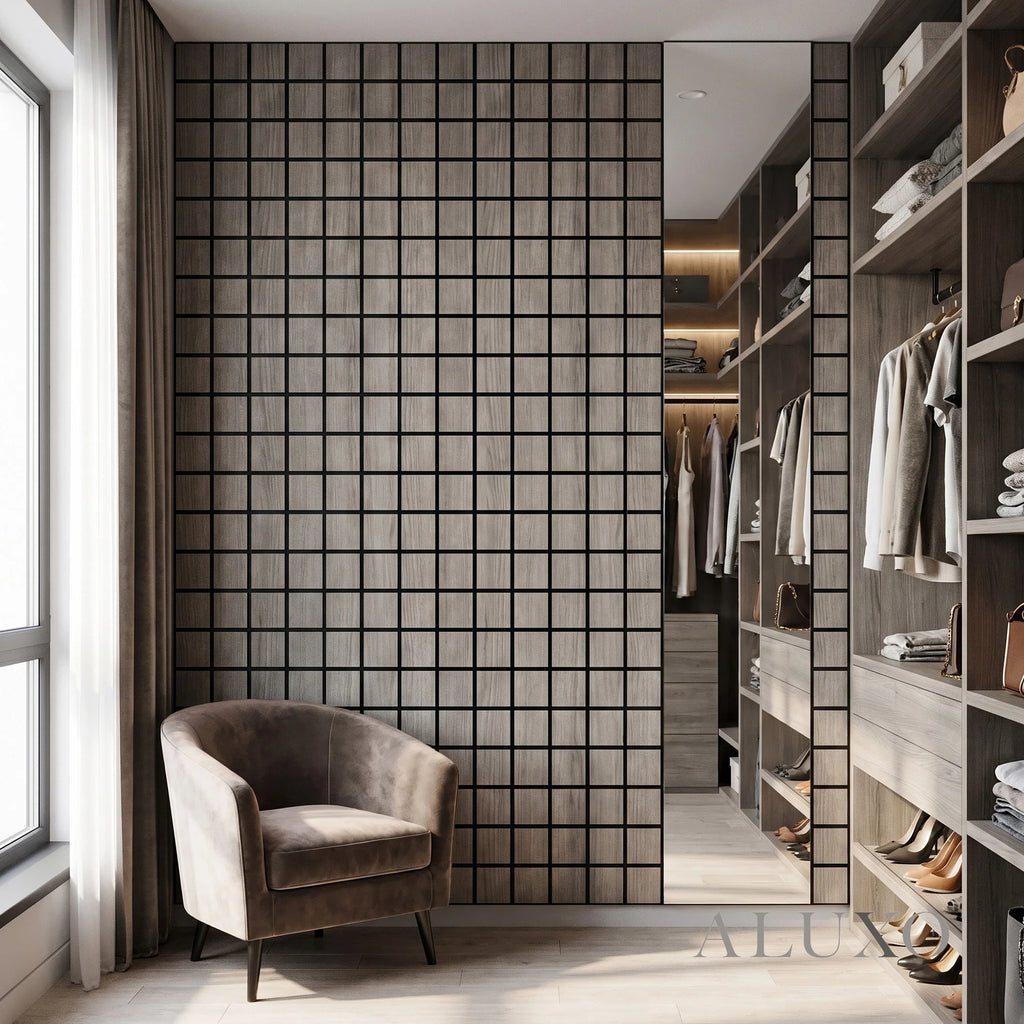 Panelux™ Lite Grid Acoustic Wall Panels - 120x30cm (Set of 4) | Self Adhesive, 5 Colours