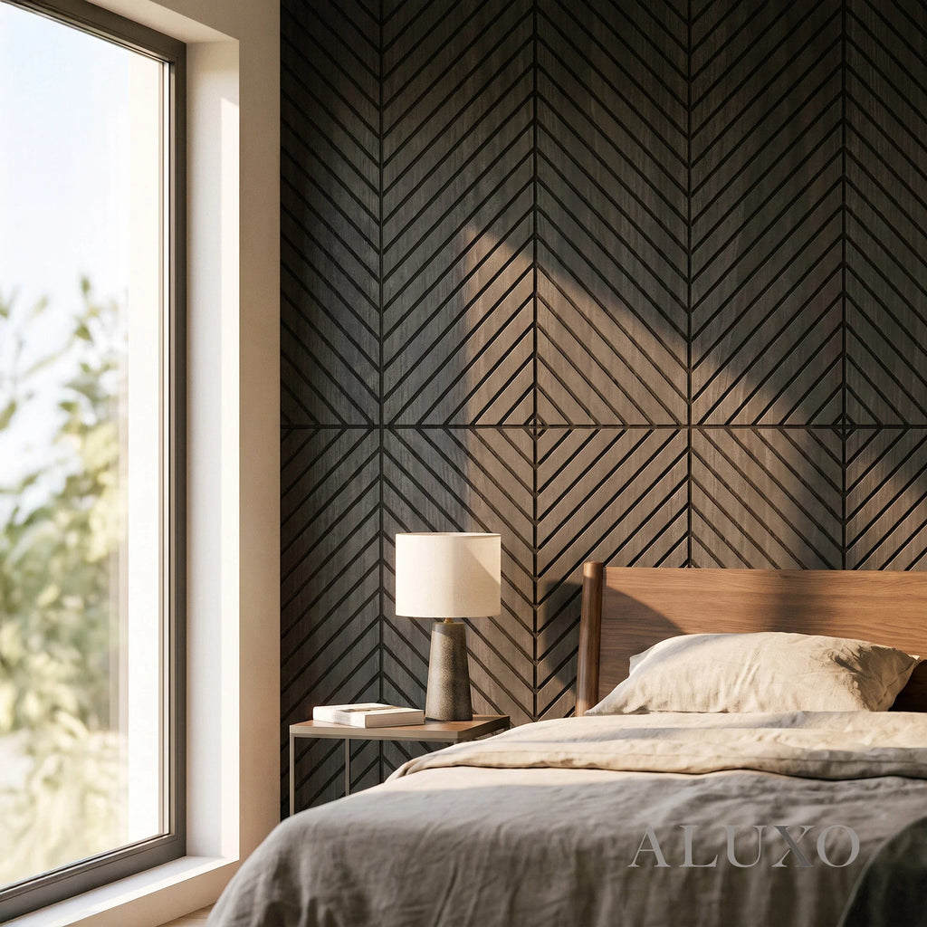 Panelux™ Lite Herringbone Acoustic Wall Panels - 120x30cm (Set of 4) | Self Adhesive, 5 Colours