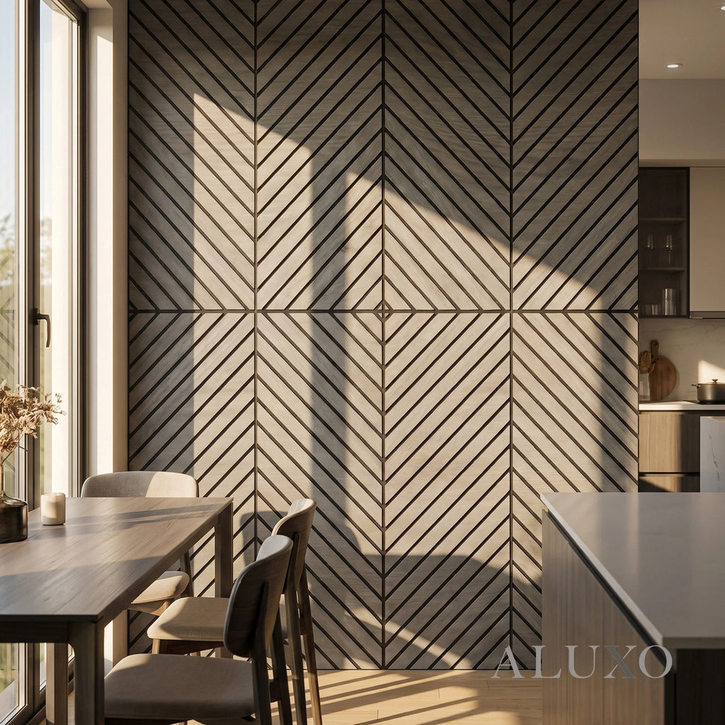 Panelux™ Lite Herringbone Acoustic Wall Panels - 120x30cm (Set of 4) | Self Adhesive, 5 Colours