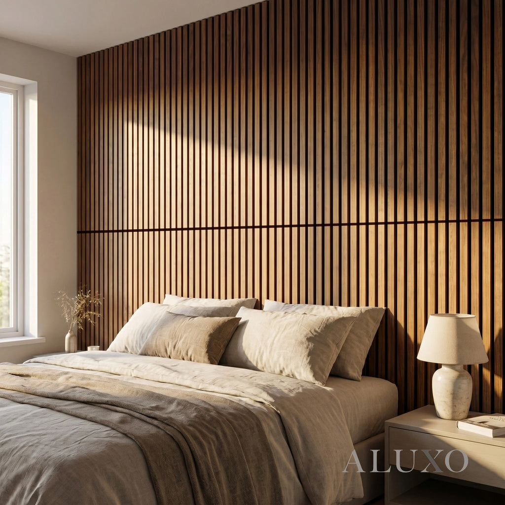 Panelux™ Lite Slatted Acoustic Wall Panels - 120x30cm (Set of 4) | Self Adhesive, 5 Colours