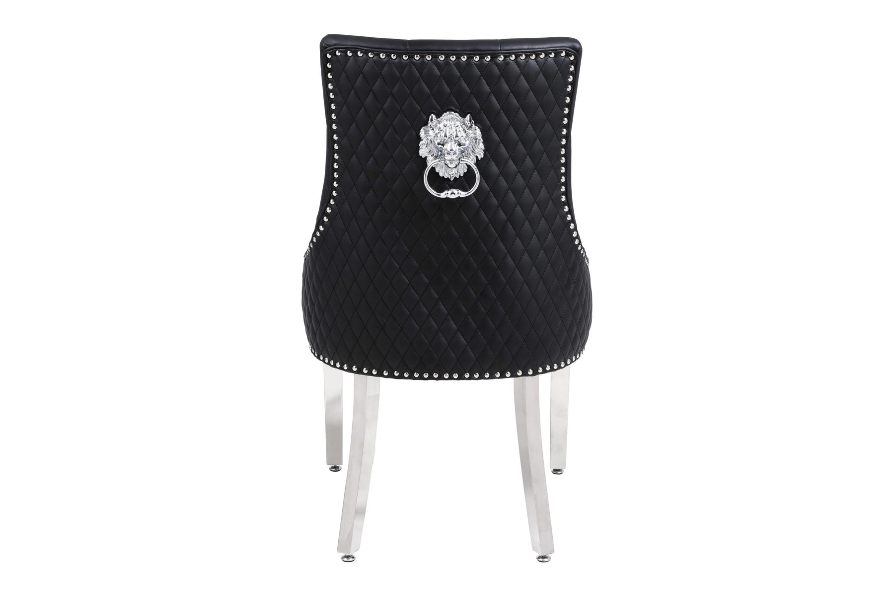 Louis Marble & Chrome Dining Table With PU Leather Chrome Lion Quilted Knocker Chairs