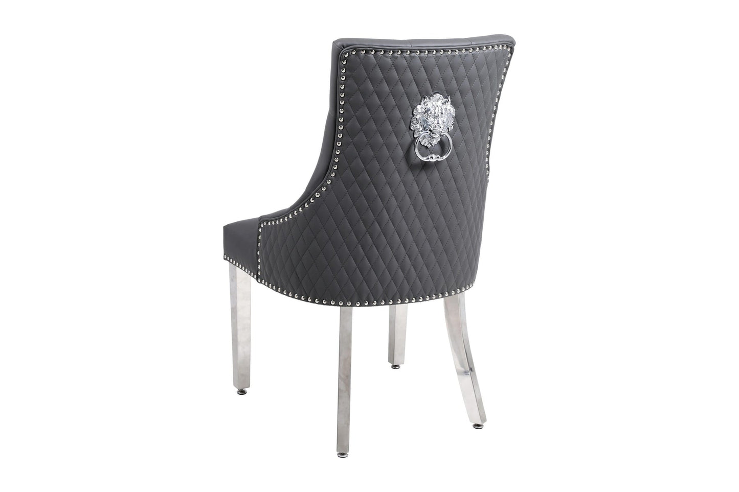 Louis Marble & Chrome Dining Table With PU Leather Chrome Lion Quilted Knocker Chairs