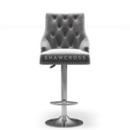 Bentley Quilted Knocker Bar Stool In Grey Velvet
