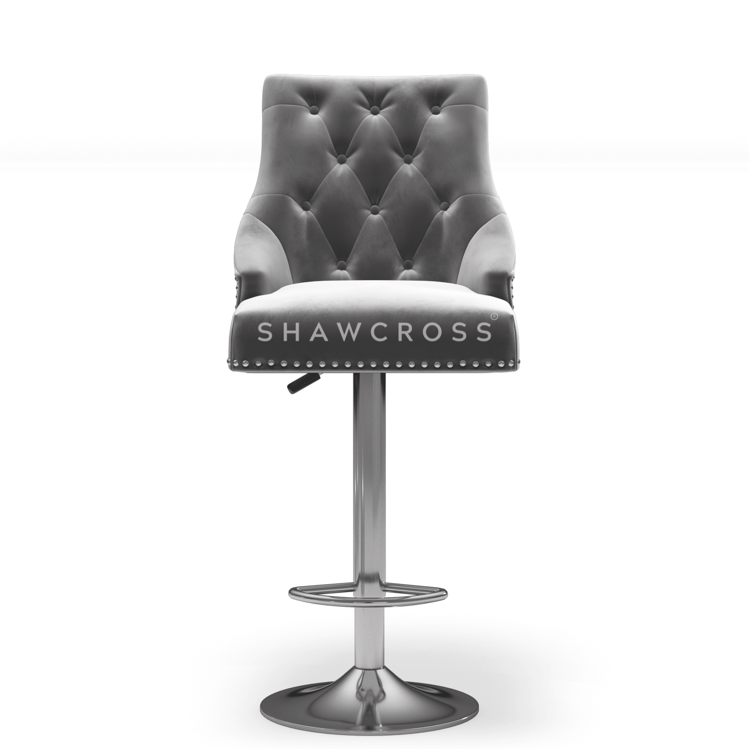 Bentley Quilted Knocker Bar Stool In Grey Velvet