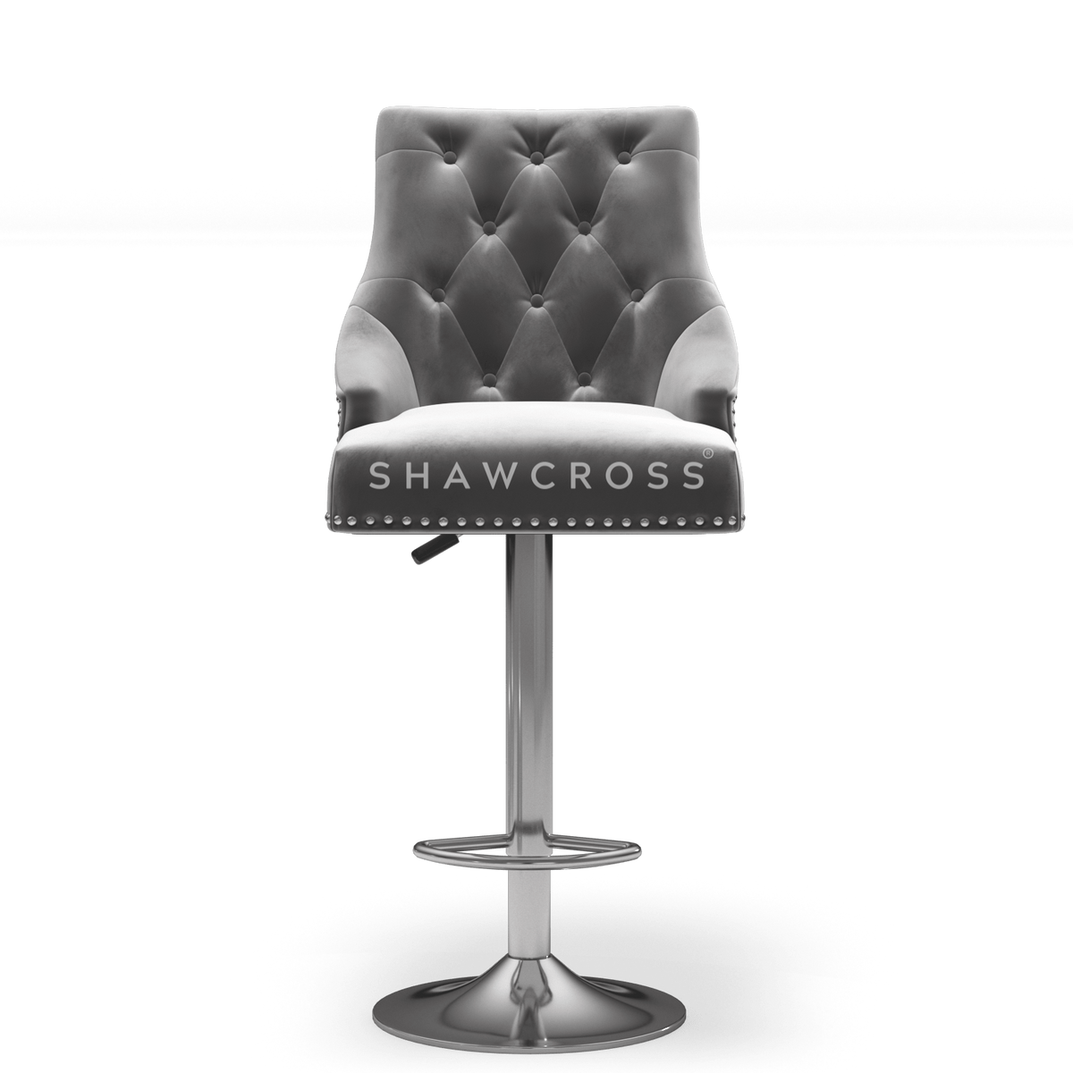 Bentley Quilted Knocker Bar Stool In Grey Velvet