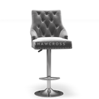 Bentley Quilted Knocker Bar Stool In Grey Velvet