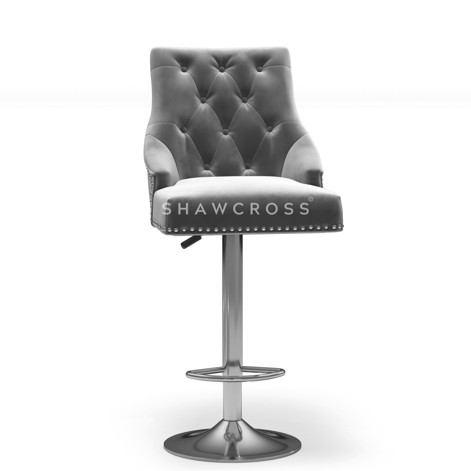 Bentley Quilted Knocker Bar Stool In Grey Velvet