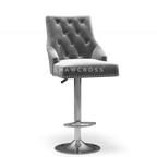 Bentley Quilted Knocker Bar Stool In Grey Velvet