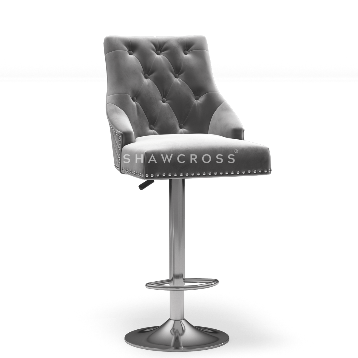 Bentley Quilted Knocker Bar Stool In Grey Velvet