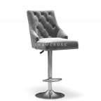Bentley Quilted Knocker Bar Stool In Grey Velvet