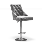 Bentley Quilted Knocker Bar Stool In Grey Velvet