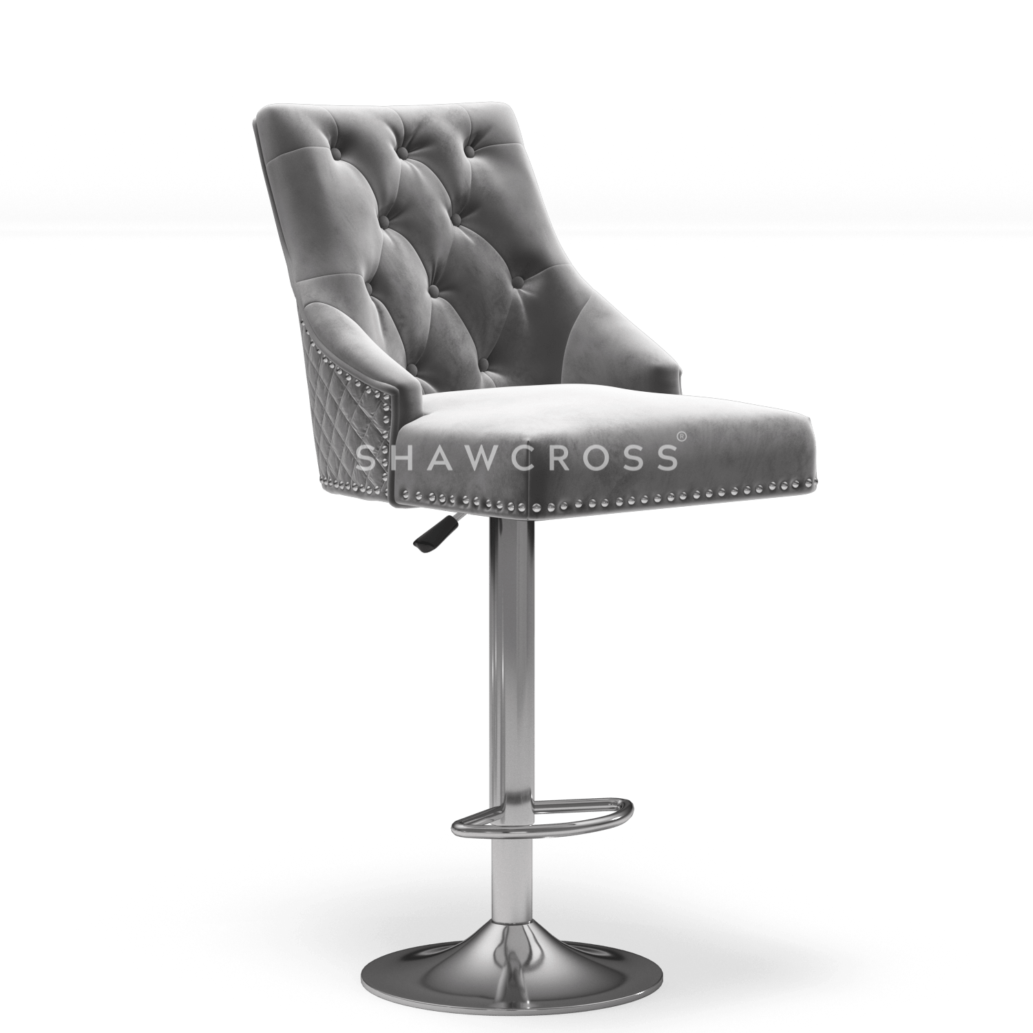 Bentley Quilted Knocker Bar Stool In Grey Velvet