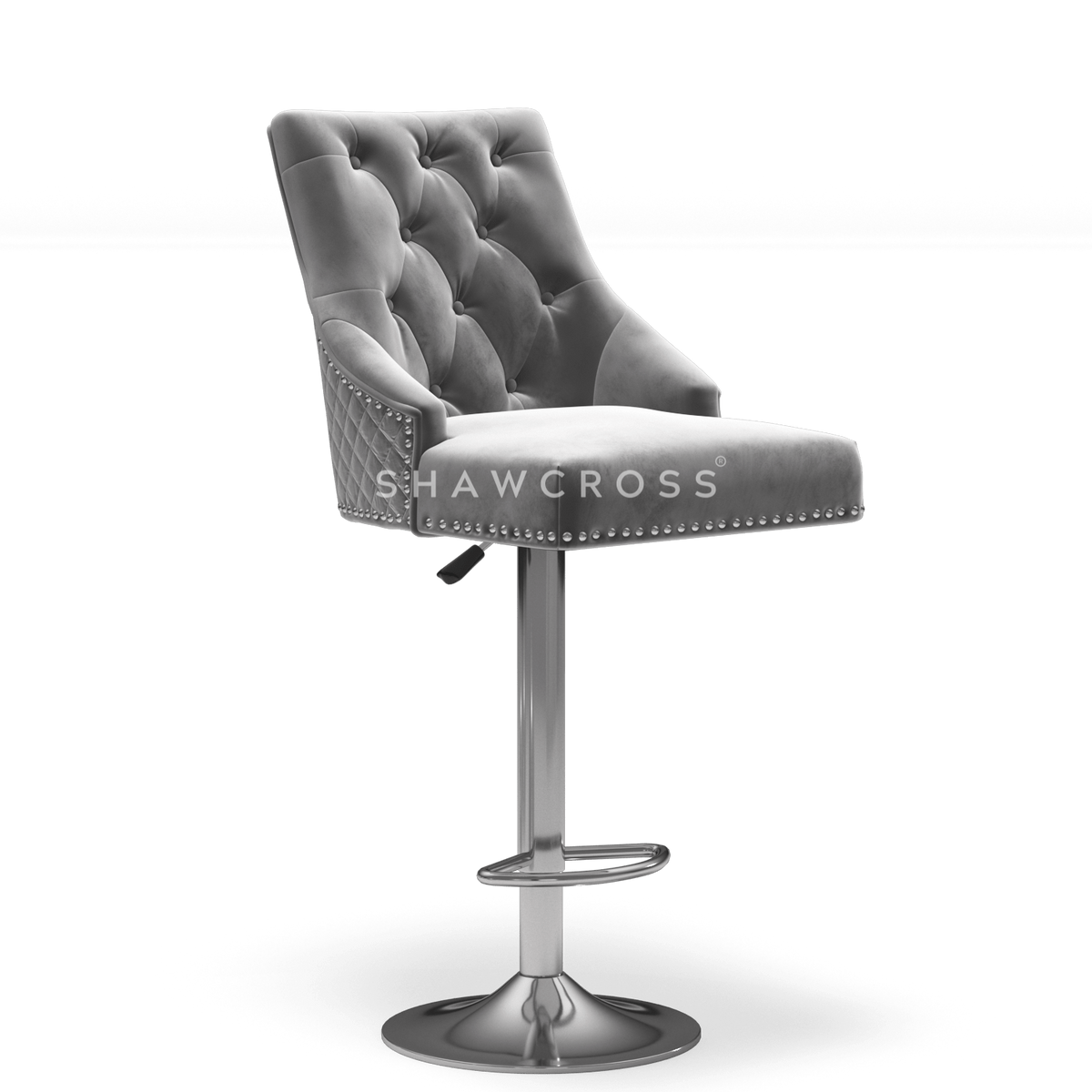 Bentley Quilted Knocker Bar Stool In Grey Velvet