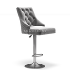 Bentley Quilted Knocker Bar Stool In Grey Velvet