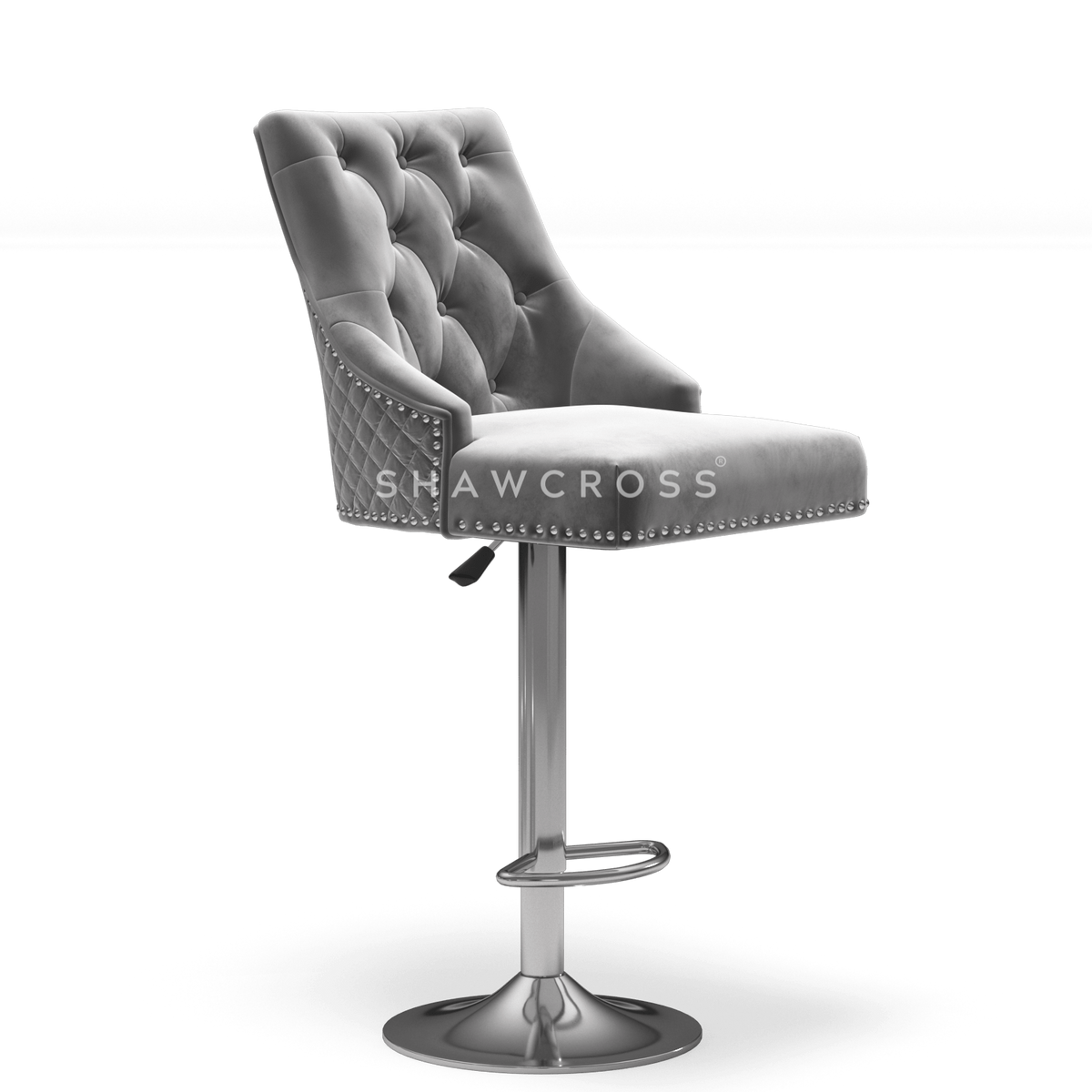 Bentley Quilted Knocker Bar Stool In Grey Velvet