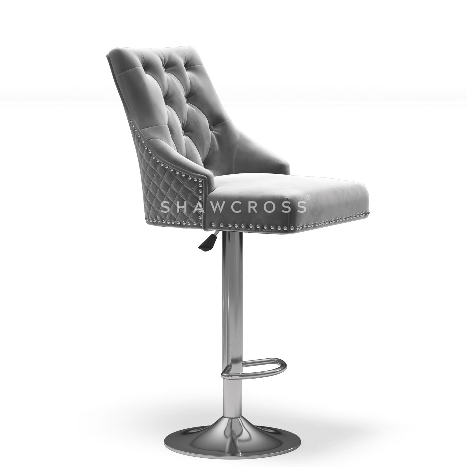 Bentley Quilted Knocker Bar Stool In Grey Velvet
