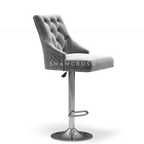 Bentley Quilted Knocker Bar Stool In Grey Velvet