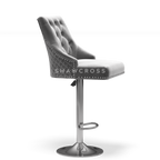 Bentley Quilted Knocker Bar Stool In Grey Velvet