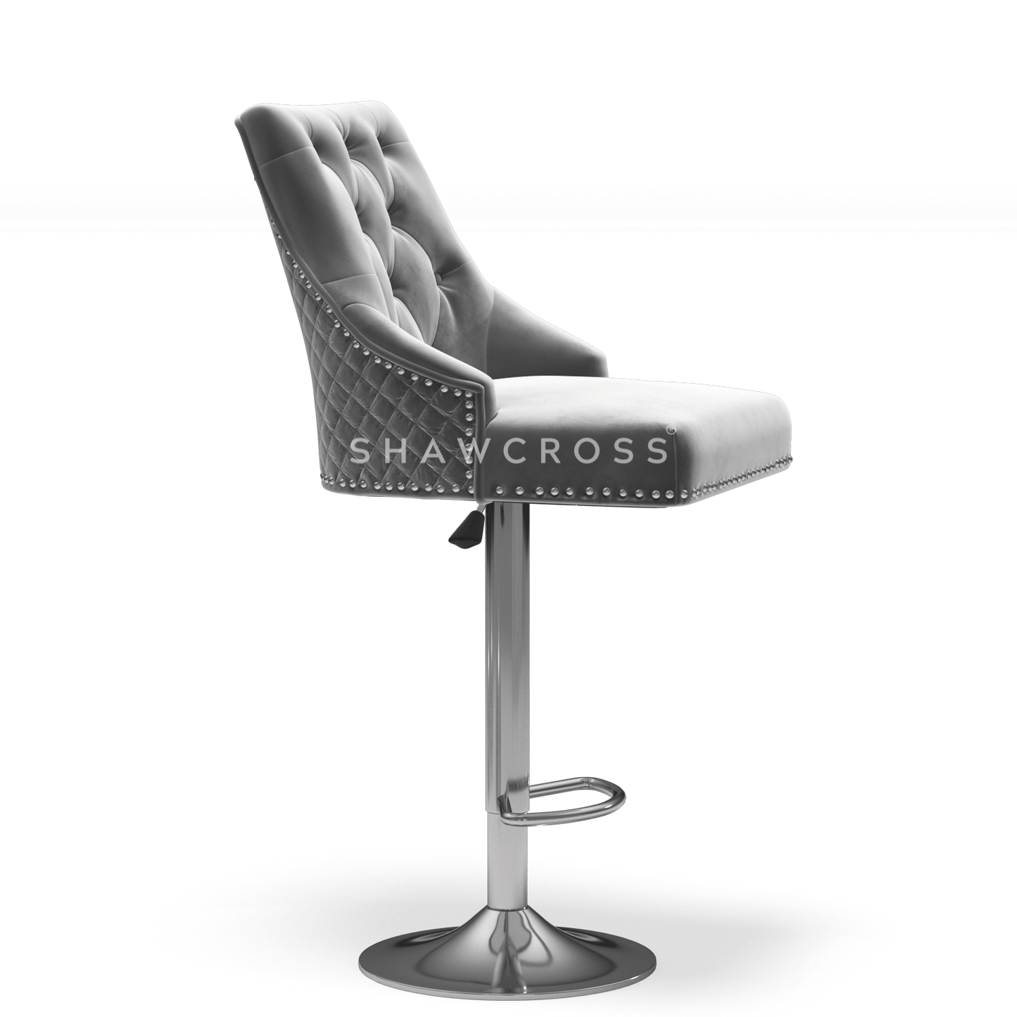 Bentley Quilted Knocker Bar Stool In Grey Velvet