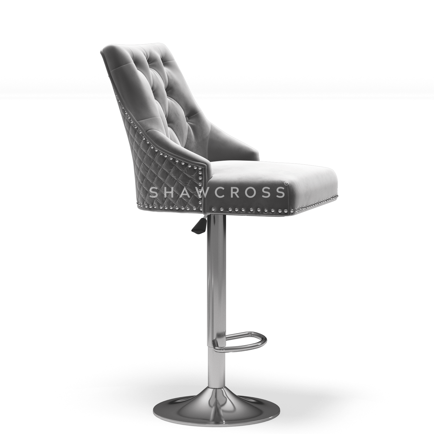 Bentley Quilted Knocker Bar Stool In Grey Velvet