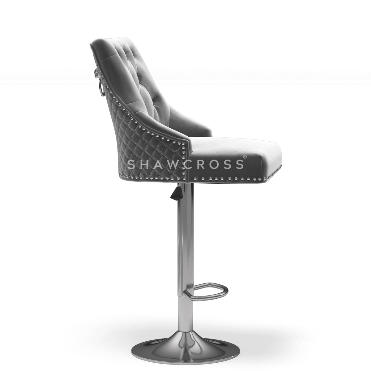 Bentley Quilted Knocker Bar Stool In Grey Velvet
