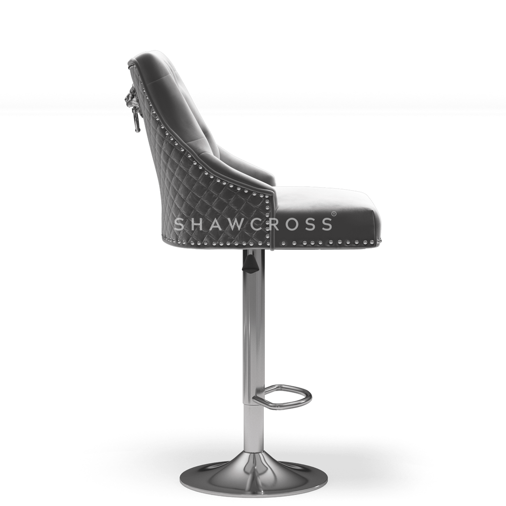 Bentley Quilted Knocker Bar Stool In Grey Velvet