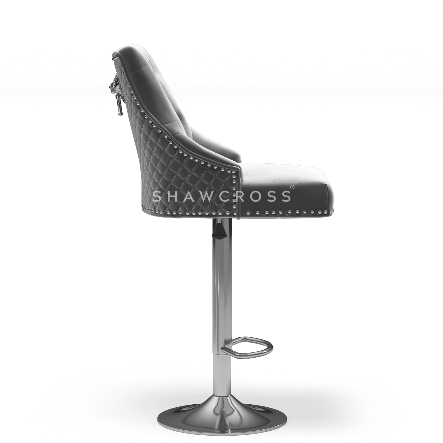 Bentley Quilted Knocker Bar Stool In Grey Velvet