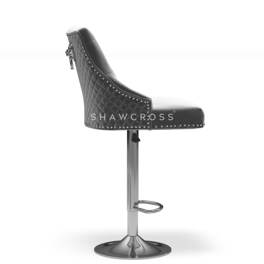 Bentley Quilted Knocker Bar Stool In Grey Velvet