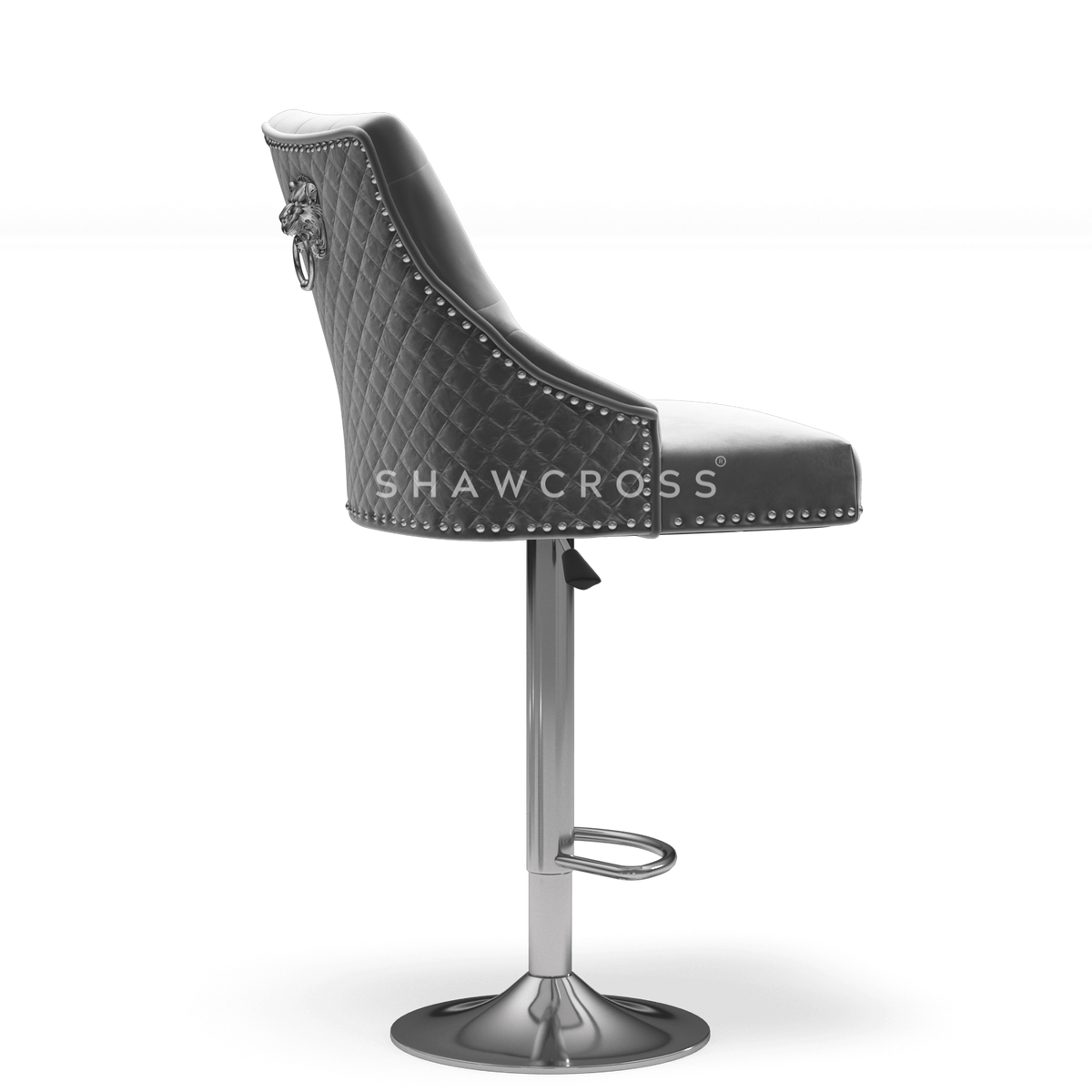 Bentley Quilted Knocker Bar Stool In Grey Velvet