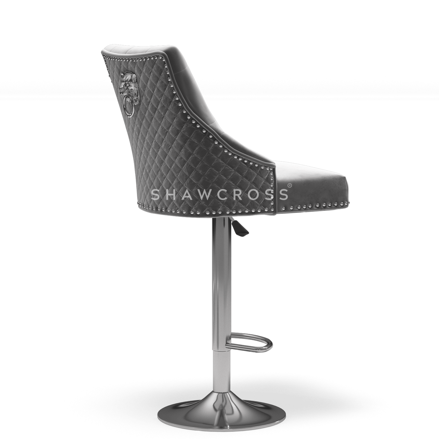 Bentley Quilted Knocker Bar Stool In Grey Velvet