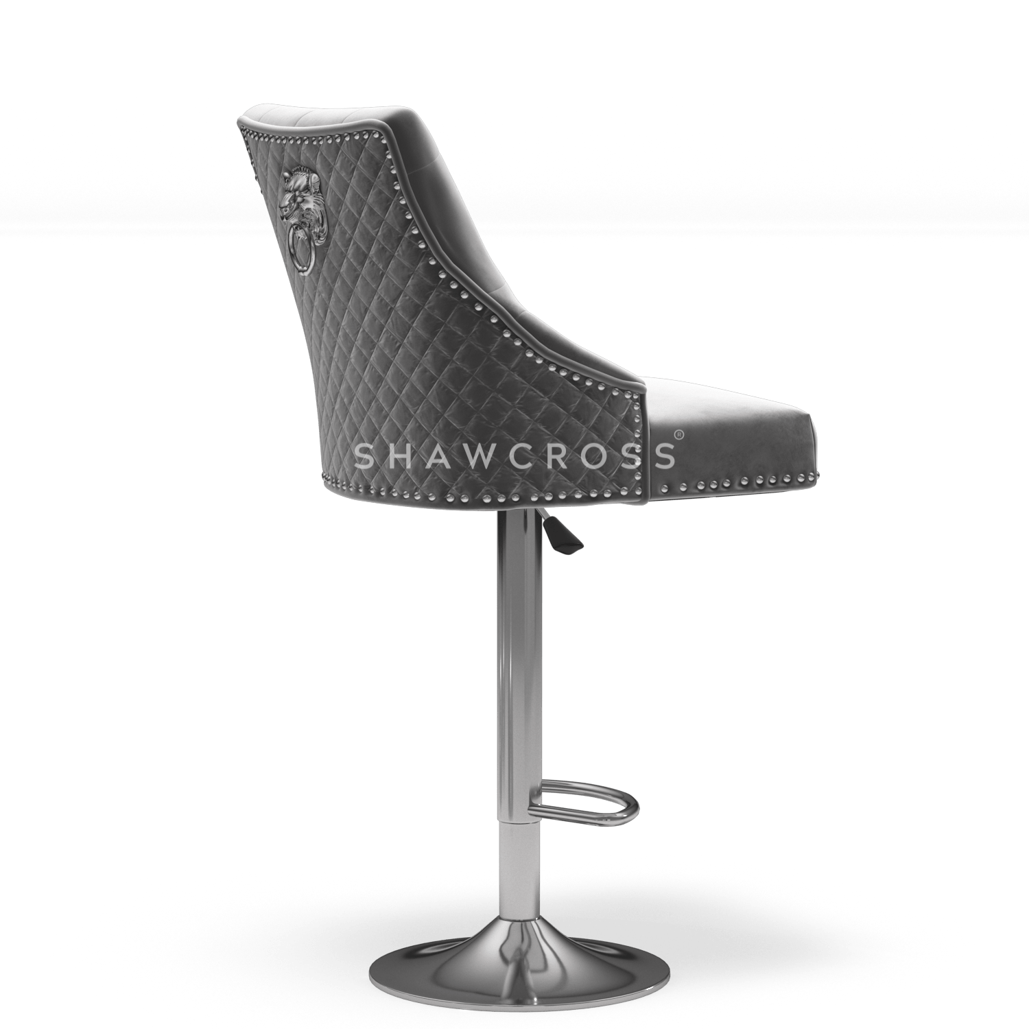 Bentley Quilted Knocker Bar Stool In Grey Velvet