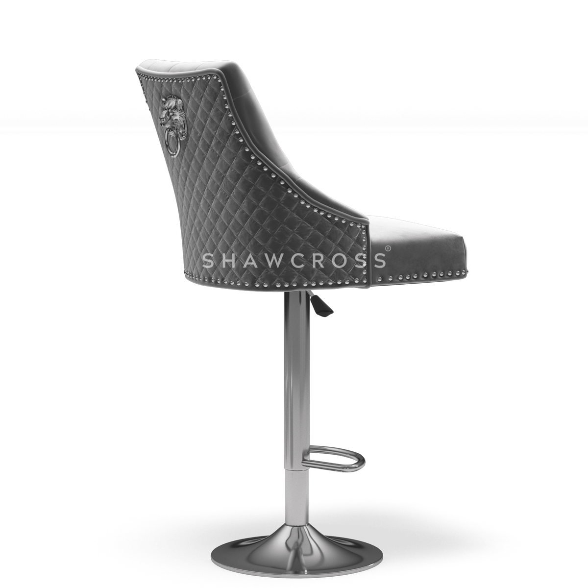 Bentley Quilted Knocker Bar Stool In Grey Velvet