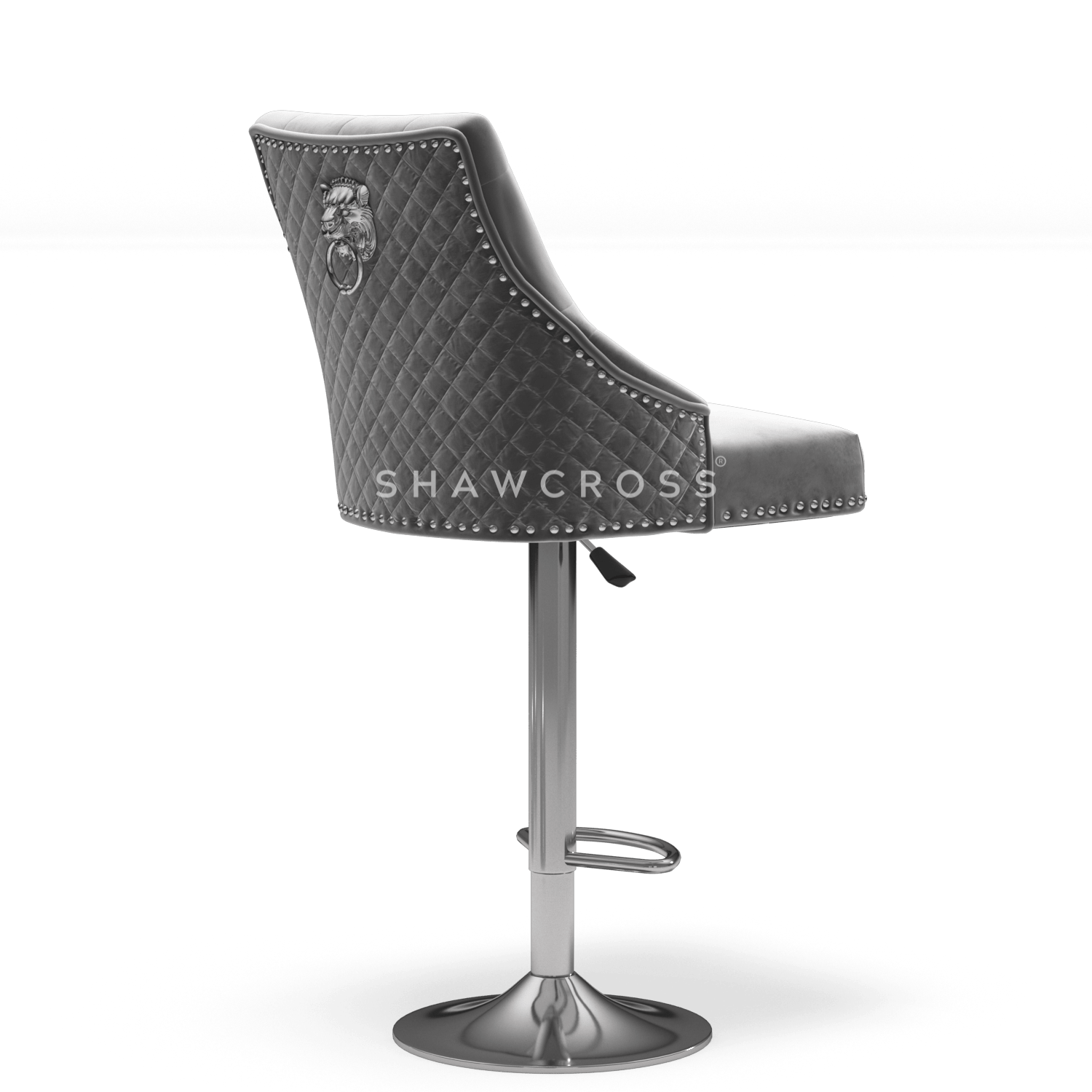 Bentley Quilted Knocker Bar Stool In Grey Velvet