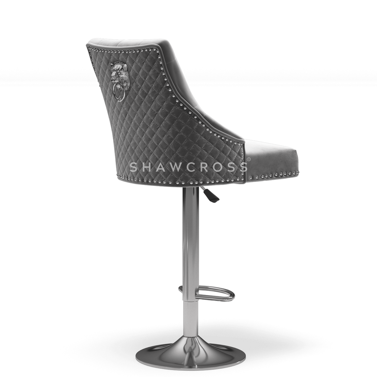 Bentley Quilted Knocker Bar Stool In Grey Velvet