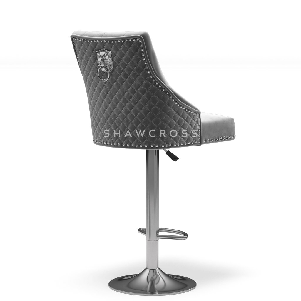 Bentley Quilted Knocker Bar Stool In Grey Velvet