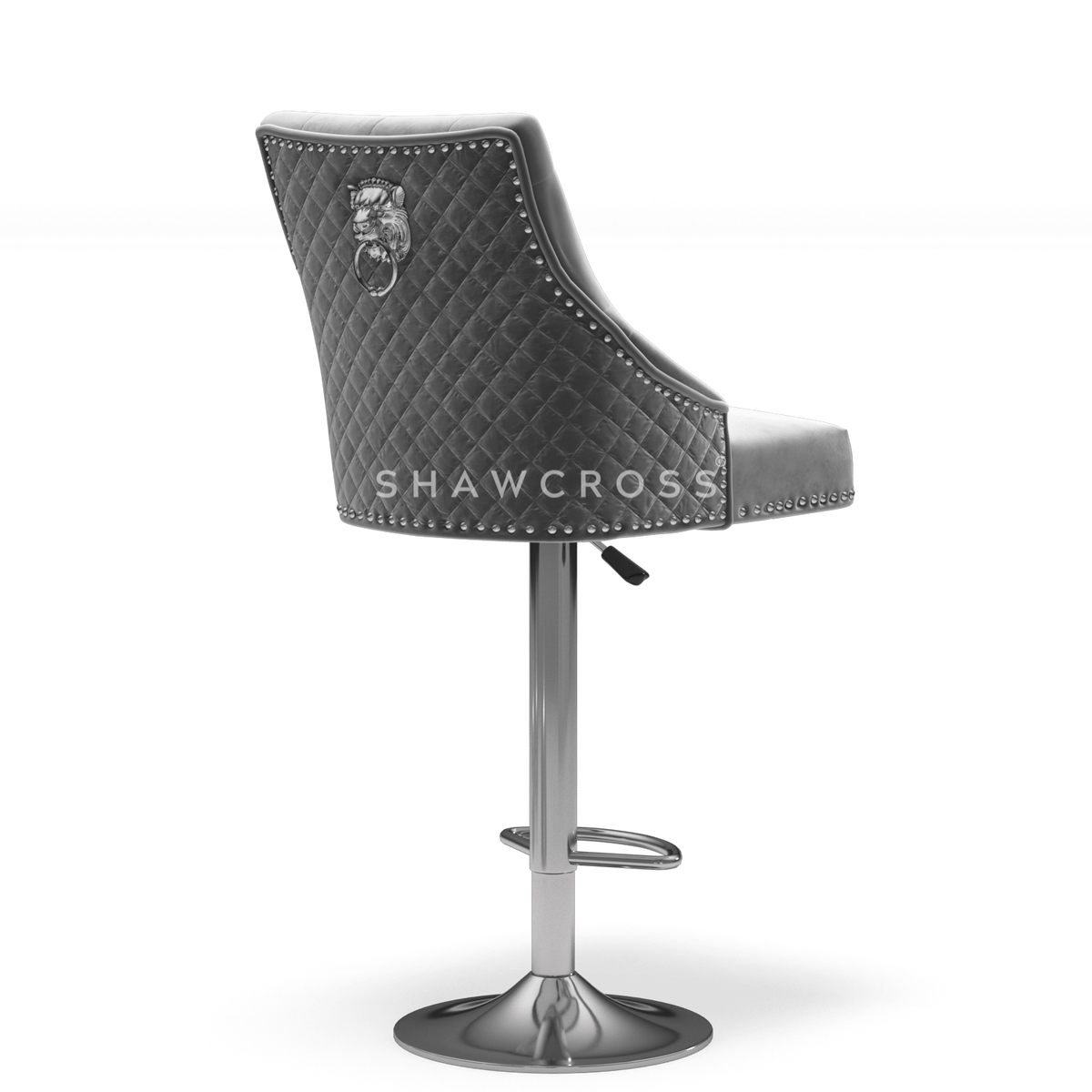 Bentley Quilted Knocker Bar Stool In Grey Velvet