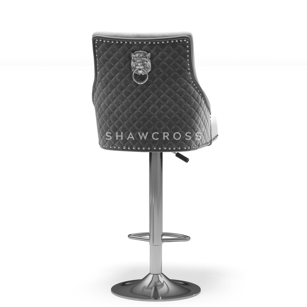 Bentley Quilted Knocker Bar Stool In Grey Velvet