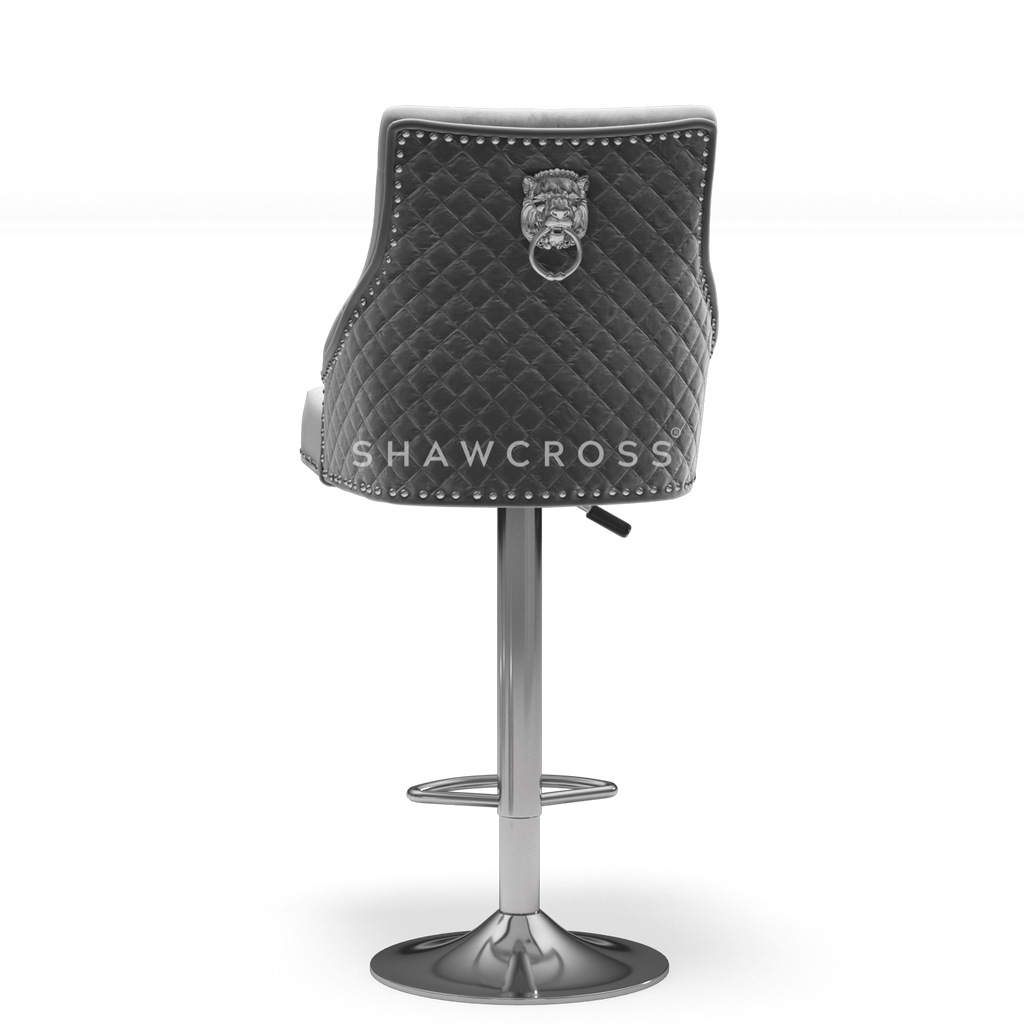 Bentley Quilted Knocker Bar Stool In Grey Velvet