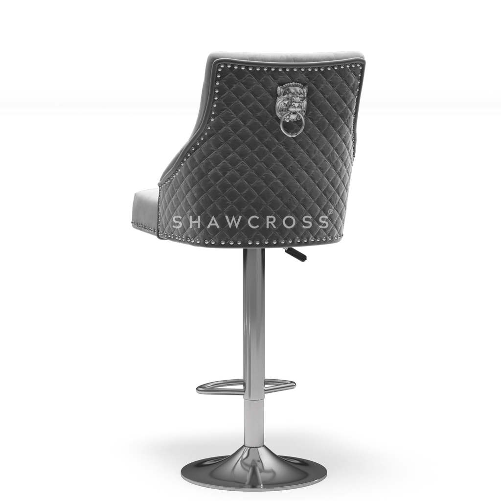 Bentley Quilted Knocker Bar Stool In Grey Velvet