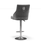 Bentley Quilted Knocker Bar Stool In Grey Velvet