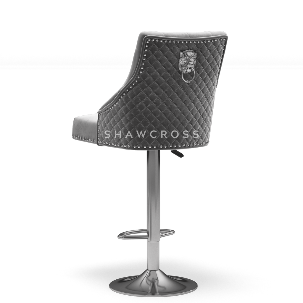 Bentley Quilted Knocker Bar Stool In Grey Velvet