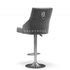 Bentley Quilted Knocker Bar Stool In Grey Velvet