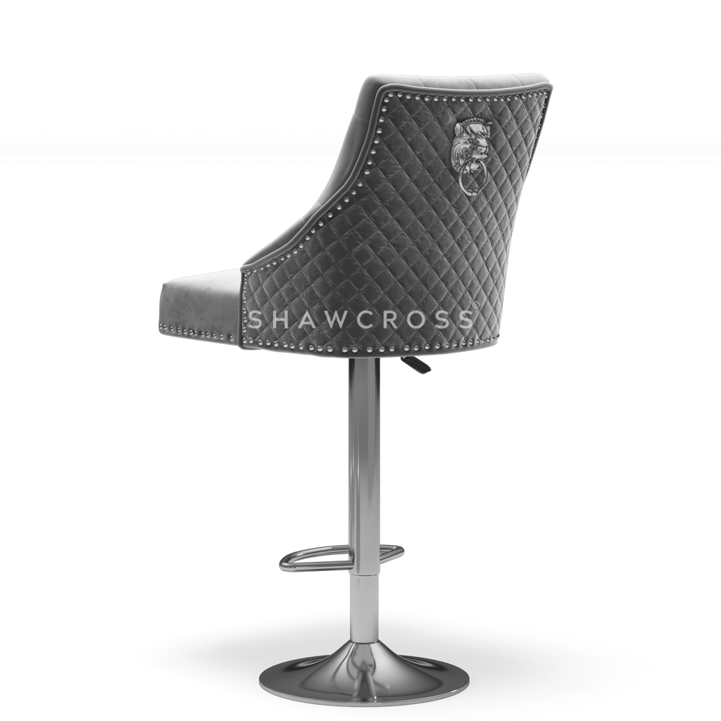 Bentley Quilted Knocker Bar Stool In Grey Velvet