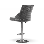Bentley Quilted Knocker Bar Stool In Grey Velvet