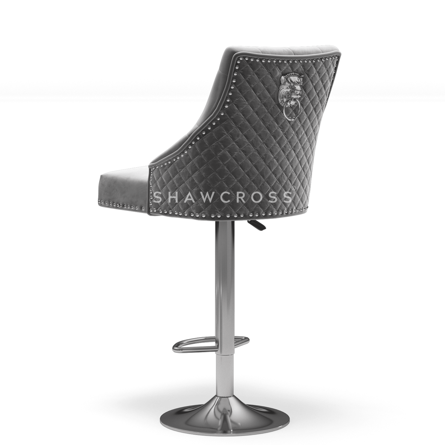 Bentley Quilted Knocker Bar Stool In Grey Velvet