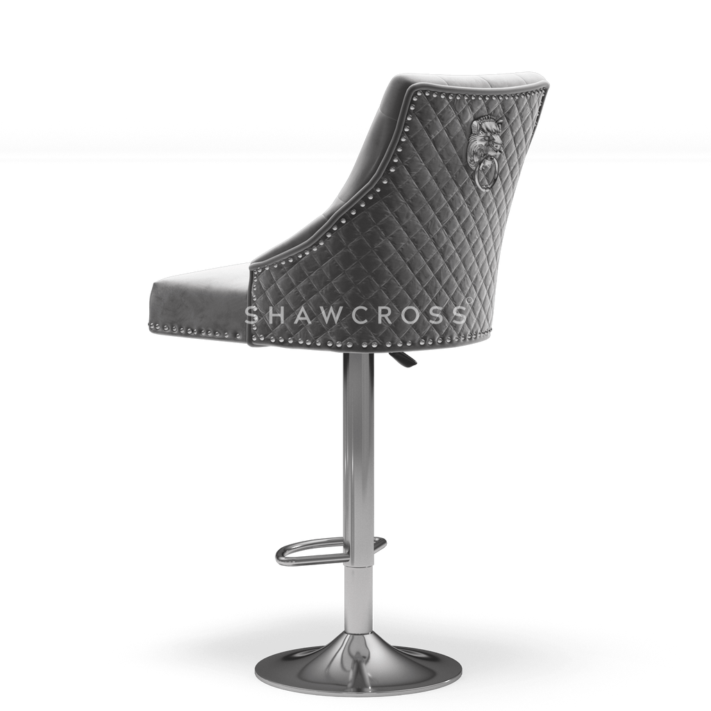 Bentley Quilted Knocker Bar Stool In Grey Velvet