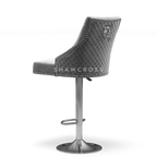 Bentley Quilted Knocker Bar Stool In Grey Velvet