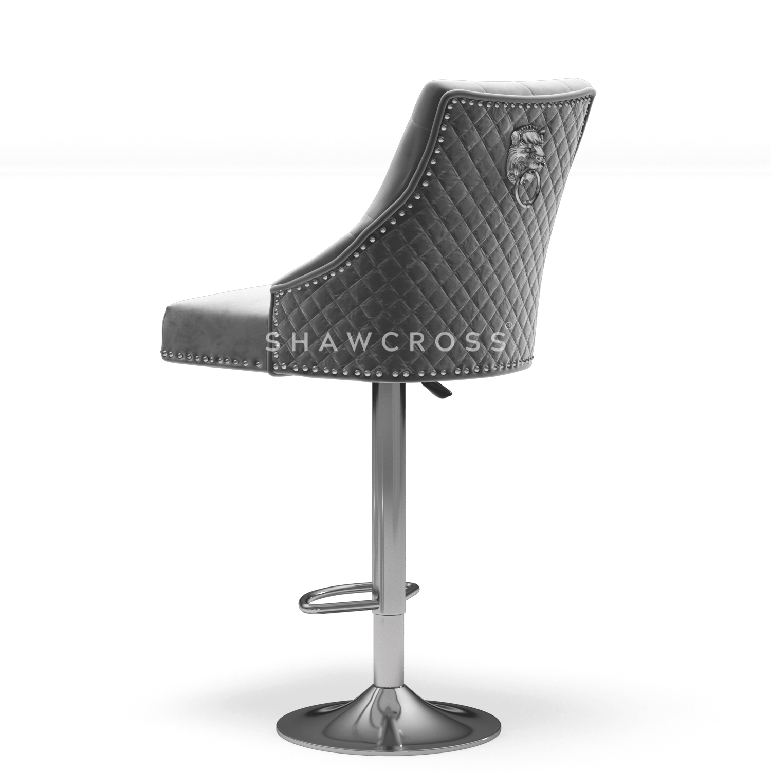 Bentley Quilted Knocker Bar Stool In Grey Velvet