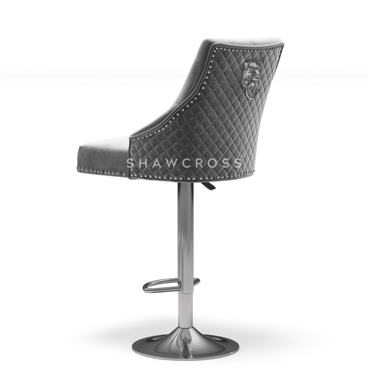 Bentley Quilted Knocker Bar Stool In Grey Velvet